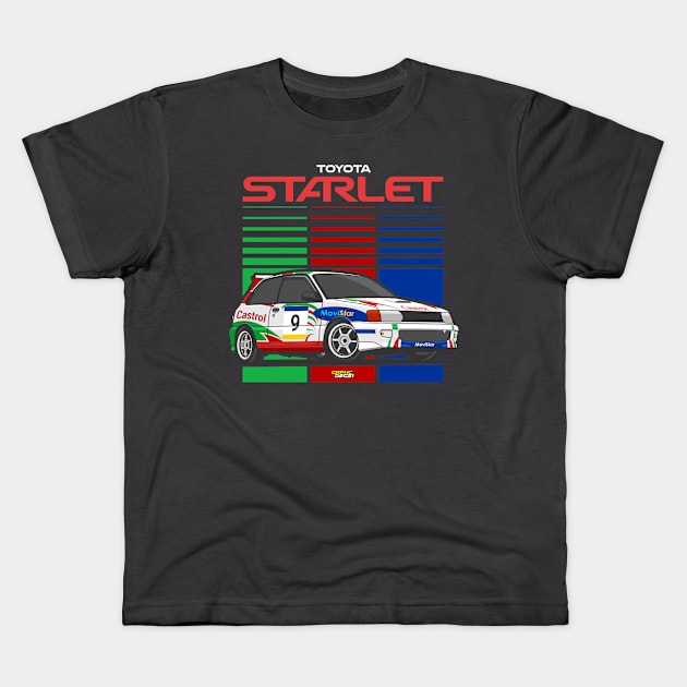 Toyota Starlet Castrol Movistar Rally Gran Turismo Livery B Kids T-Shirt by grphc_dsg21